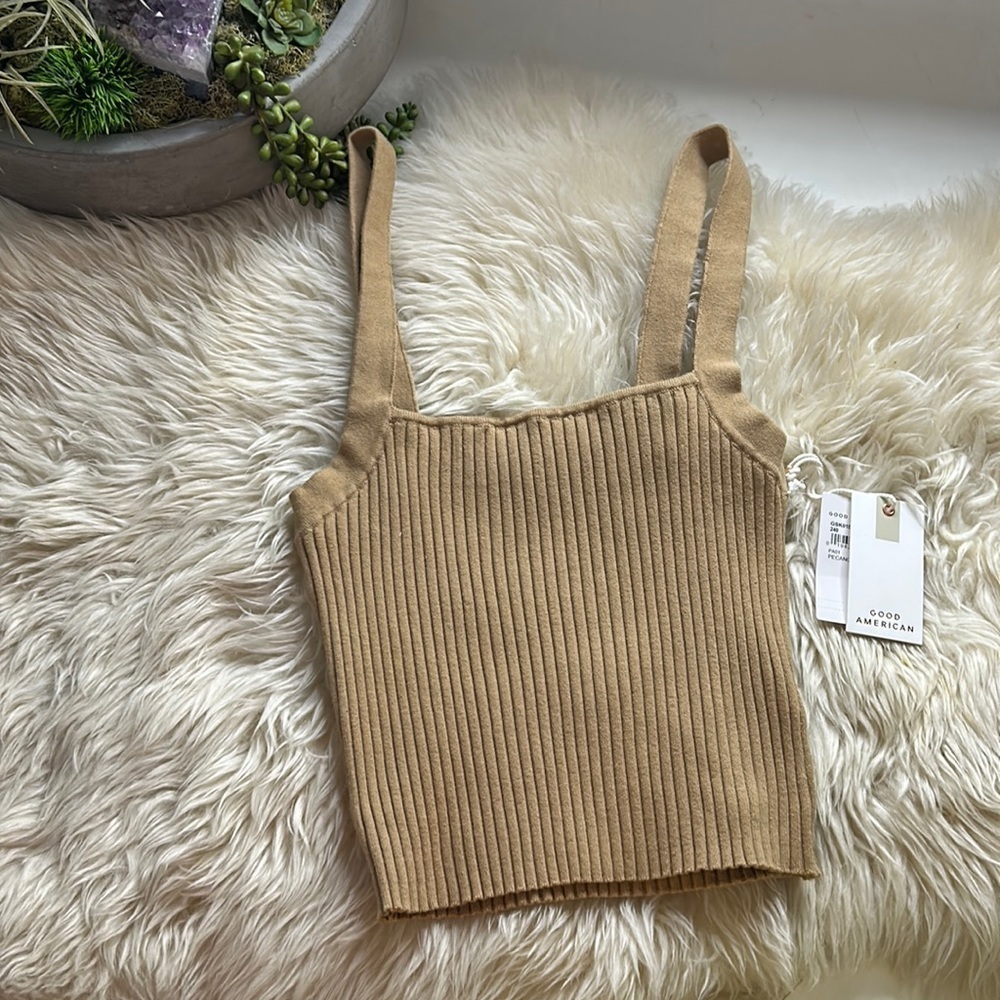 GOOD AMERICAN Ribbed butter pecan tan crop tank top women’s XL / 4 NWT new
